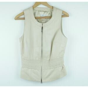 Cache Size 6 Top Lamb Leather Waistcoat Vest Minimal Old Money Fitted Neutral